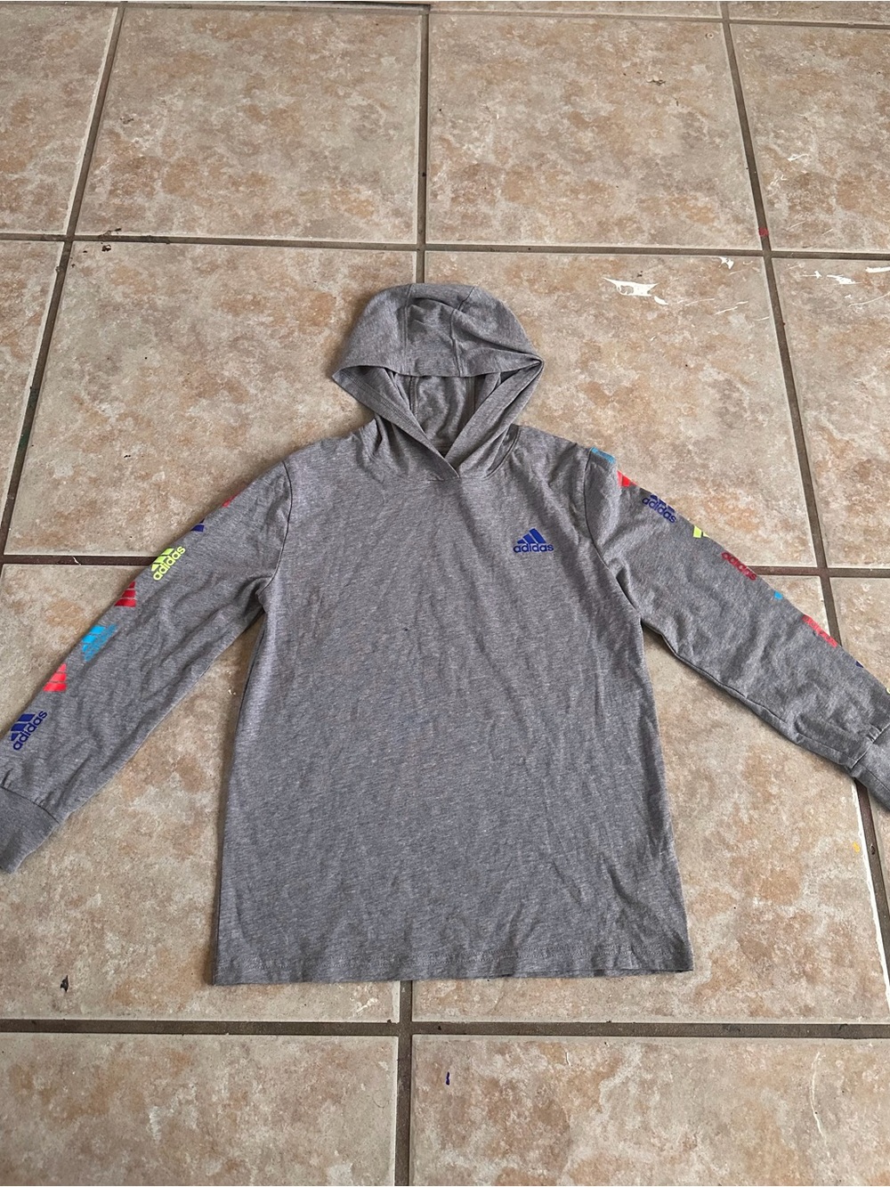 Adidas Youth Gray Pullover Hoodie Size Small S (8) Cotton Blend Long Sleeve